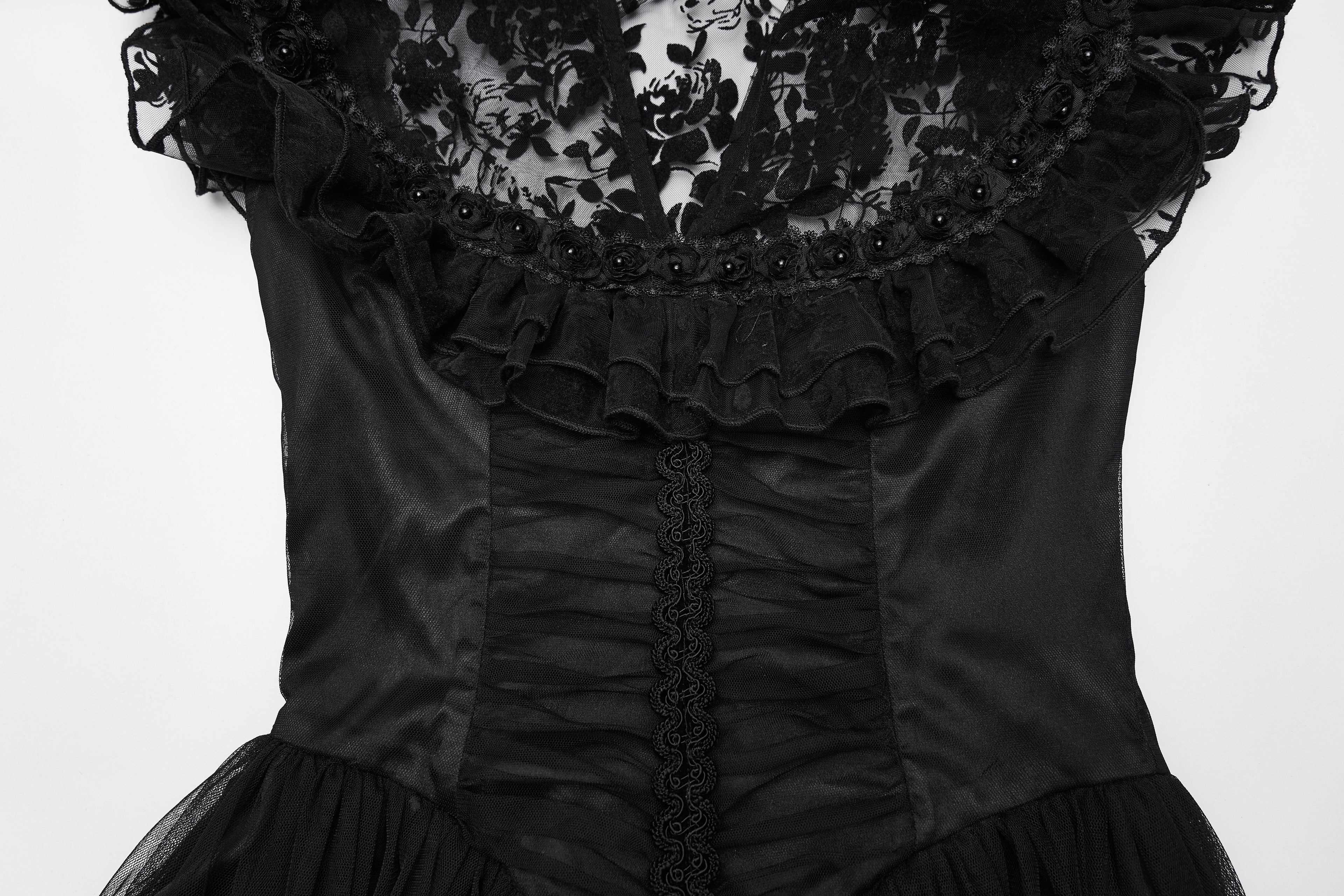 Punk Rave Seraphina Goth Dress – Velvet Floral Mesh Flying Sleeve