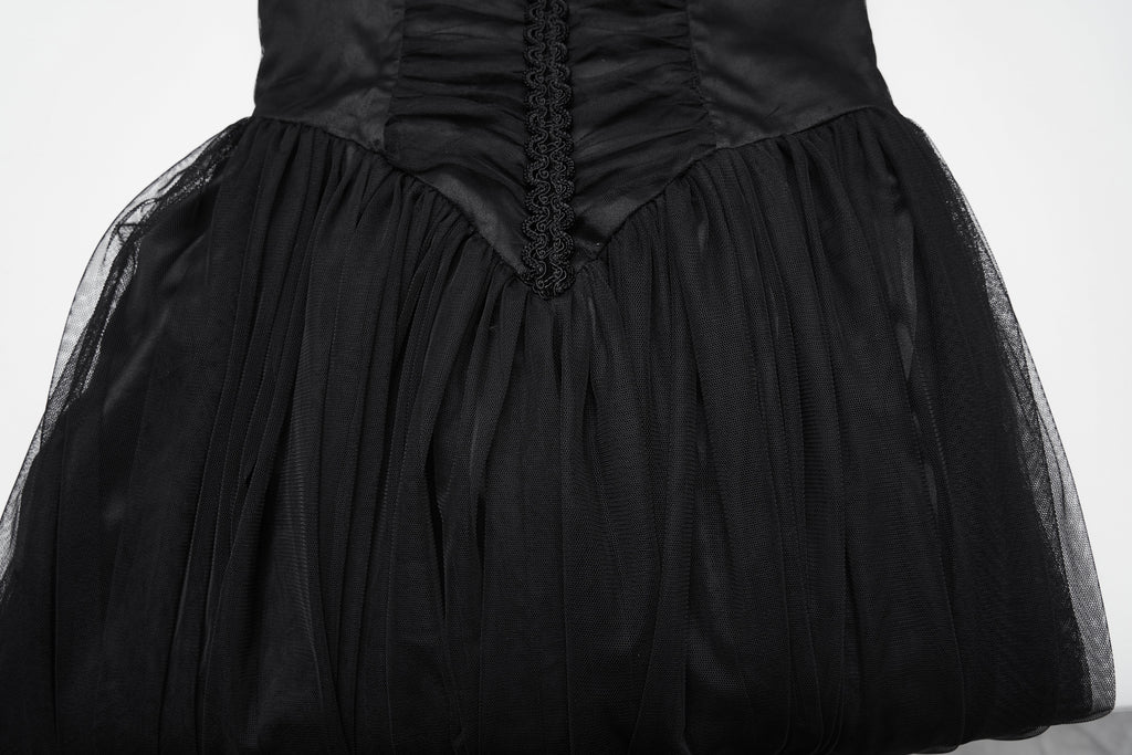 Punk Rave Seraphina Goth Dress – Velvet Floral Mesh Flying Sleeve