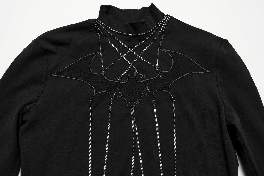 Punk Rave Morrigan Bat Chain Goth Top – Black Mesh Knit Blouse