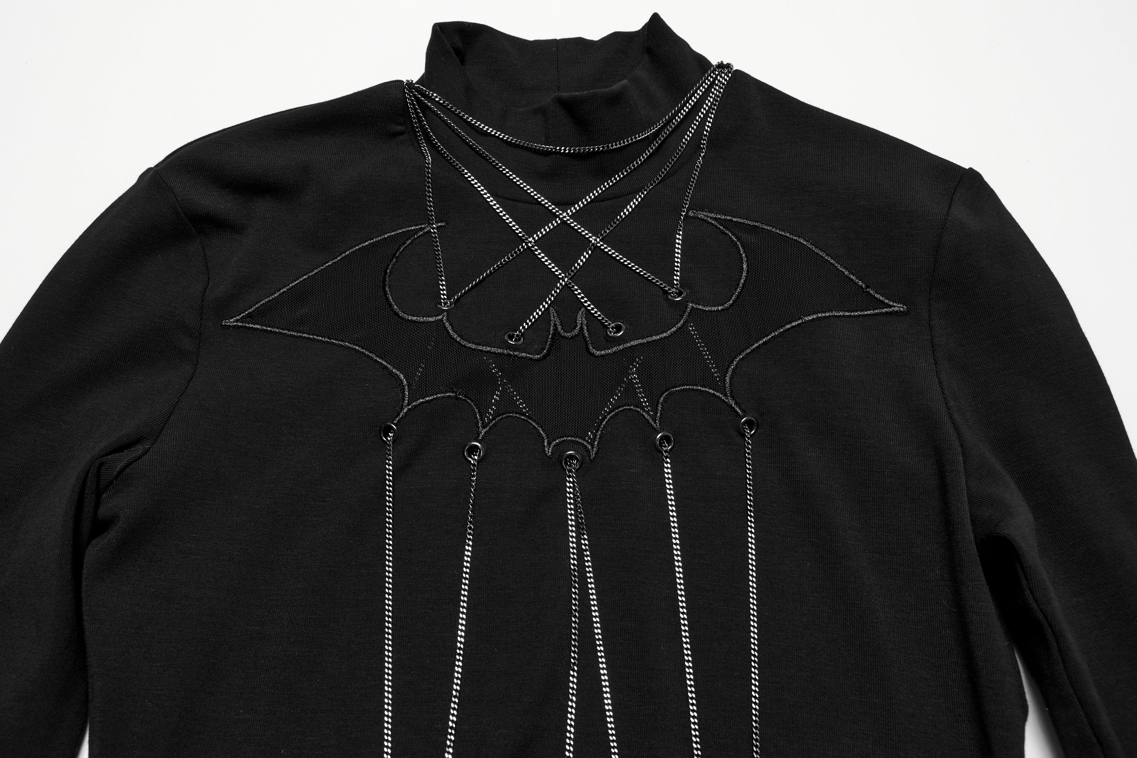Punk Rave Morrigan Bat Chain Goth Top – Black Mesh Knit Blouse