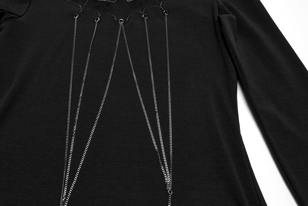 Punk Rave Morrigan Bat Chain Goth Top – Black Mesh Knit Blouse