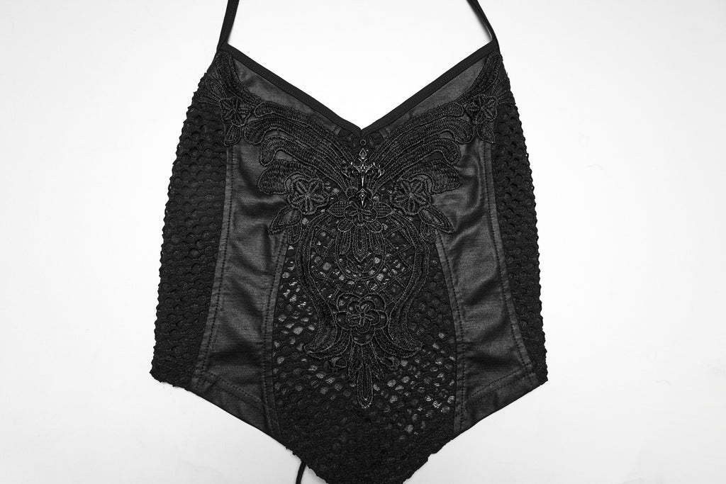 Punk Rave Goth Camisole Top – Lace and Mesh Embroidered Halter