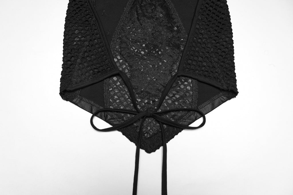 Punk Rave Goth Camisole Top – Lace and Mesh Embroidered Halter