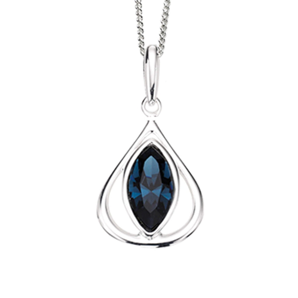 Gecko Jewellery Montana Blue Crystal Teardrop Pendant in Sterling Silver