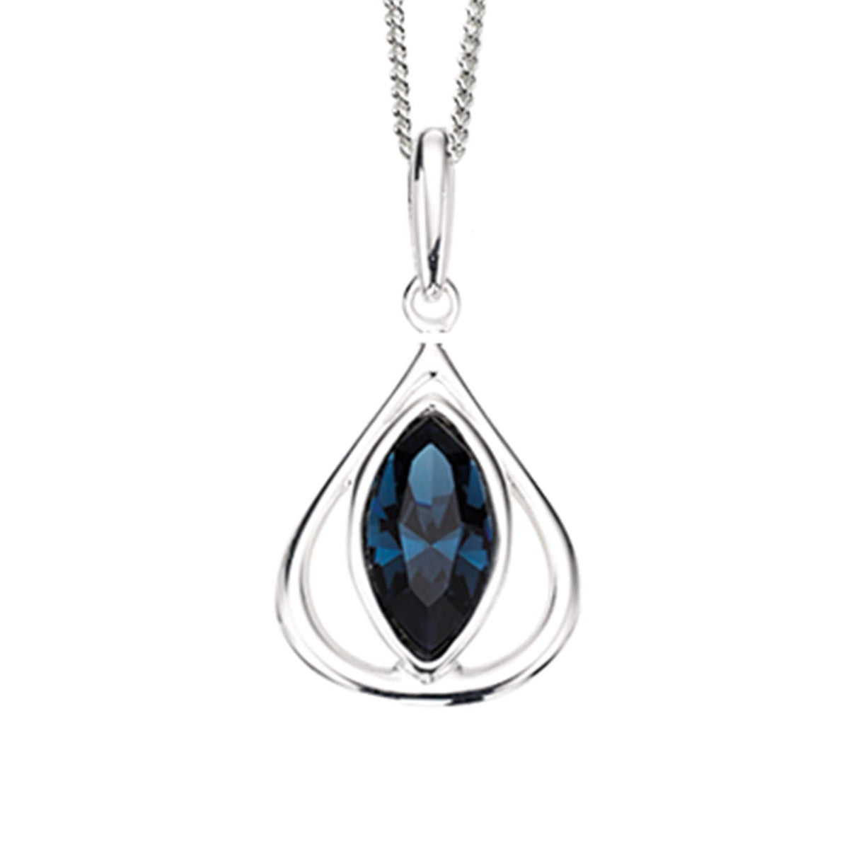 Gecko Jewellery Montana Blue Crystal Teardrop Pendant in Sterling Silver