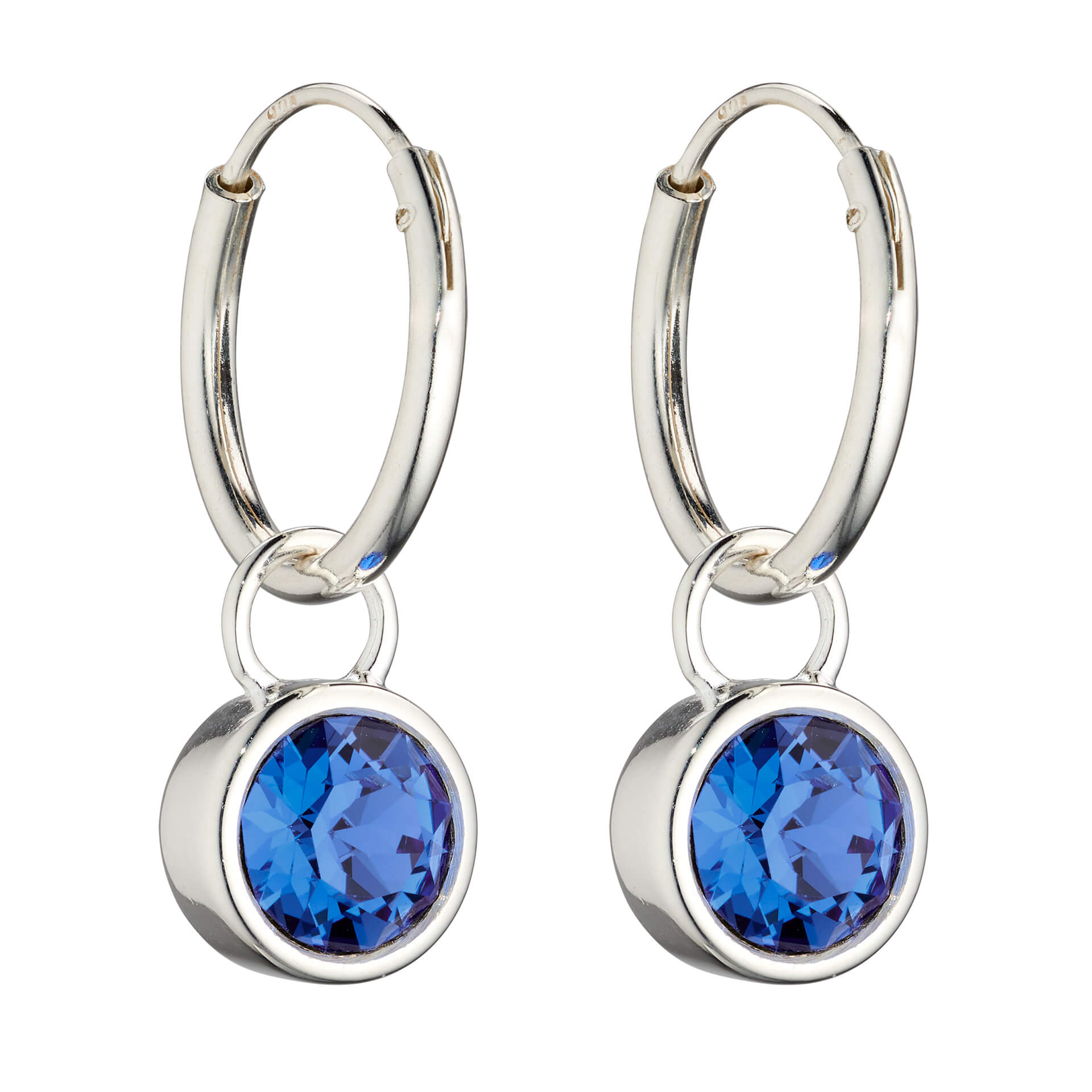 Gecko Jewellery Crystal Birthstone Hoop Earring Charms in Sterling Silver