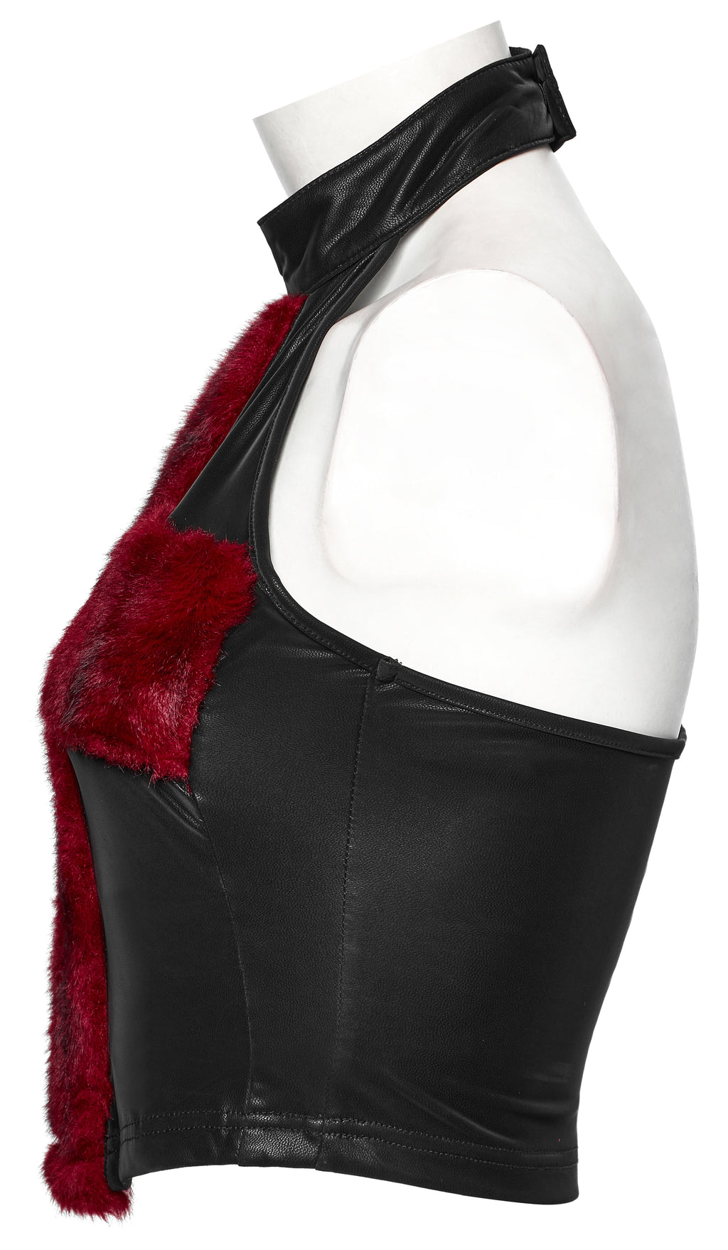 Punk Rave Valora Crimson Cross Faux Fur Halter Top - Gothic Style