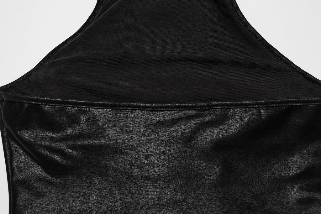 Punk Rave Valora Crimson Cross Faux Fur Halter Top - Gothic Style
