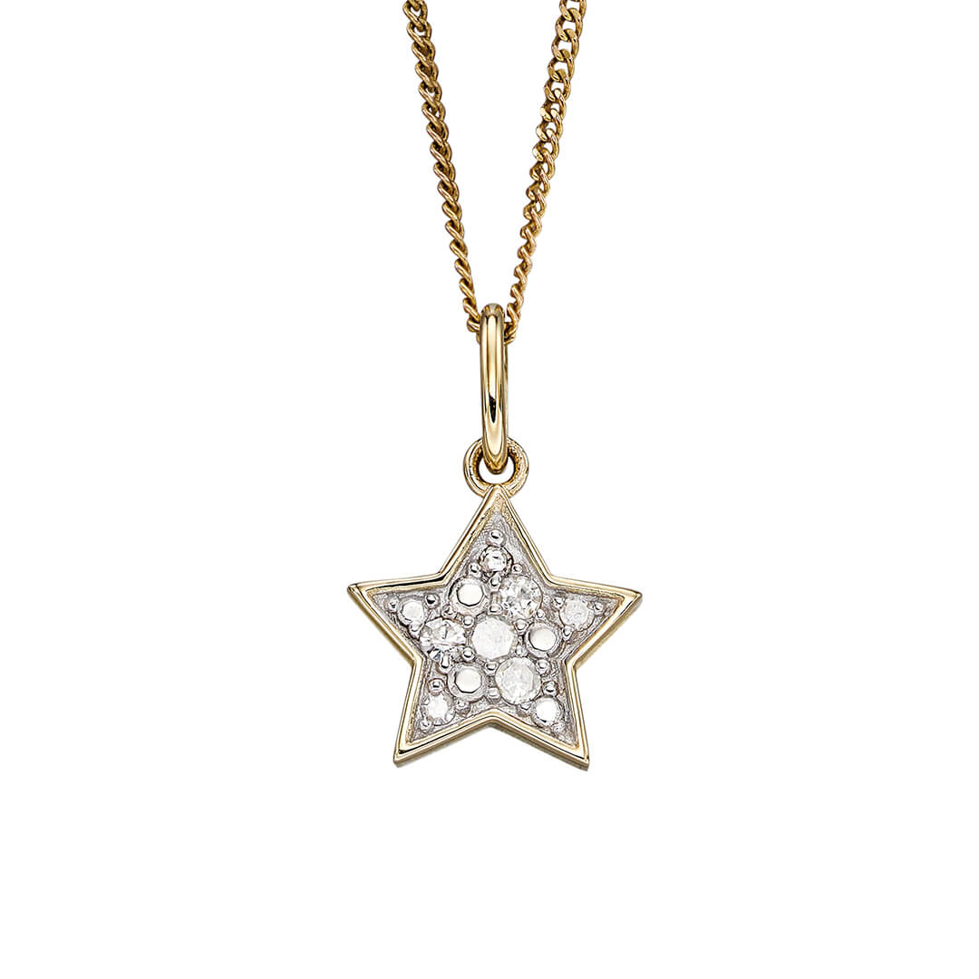 Gecko Jewellery Star Diamond Pendant in 9ct Gold - Sparkling Necklace