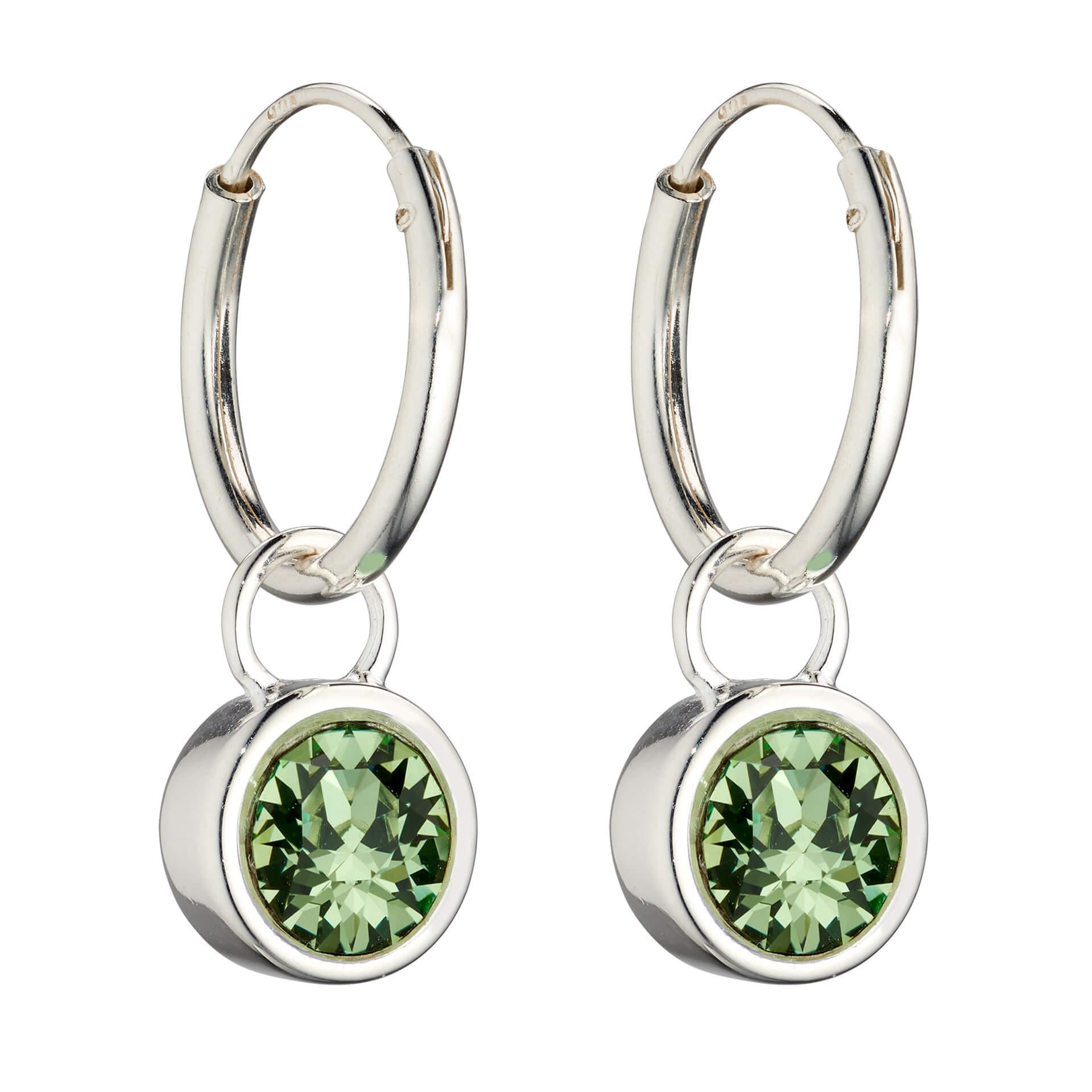 Gecko Jewellery Crystal Birthstone Hoop Earring Charms in Sterling Silver