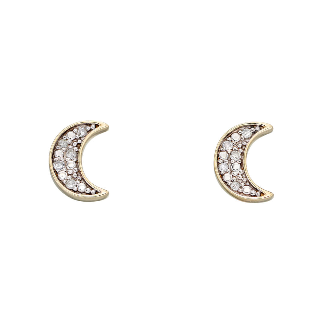 Moon Diamond Stud Earrings in 9ct Gold | Gecko Jewellery Retail