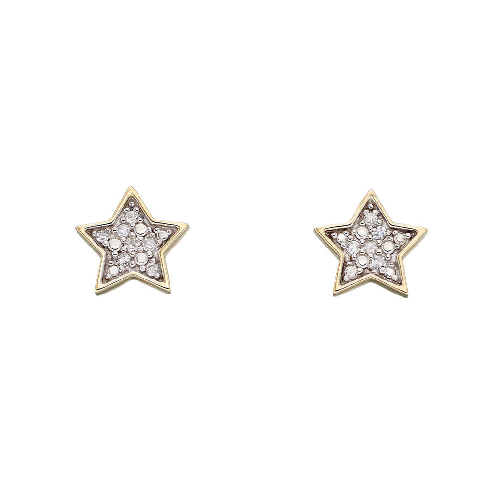 Gecko Jewellery Diamond Star Stud Earrings in 9ct Gold – Pair