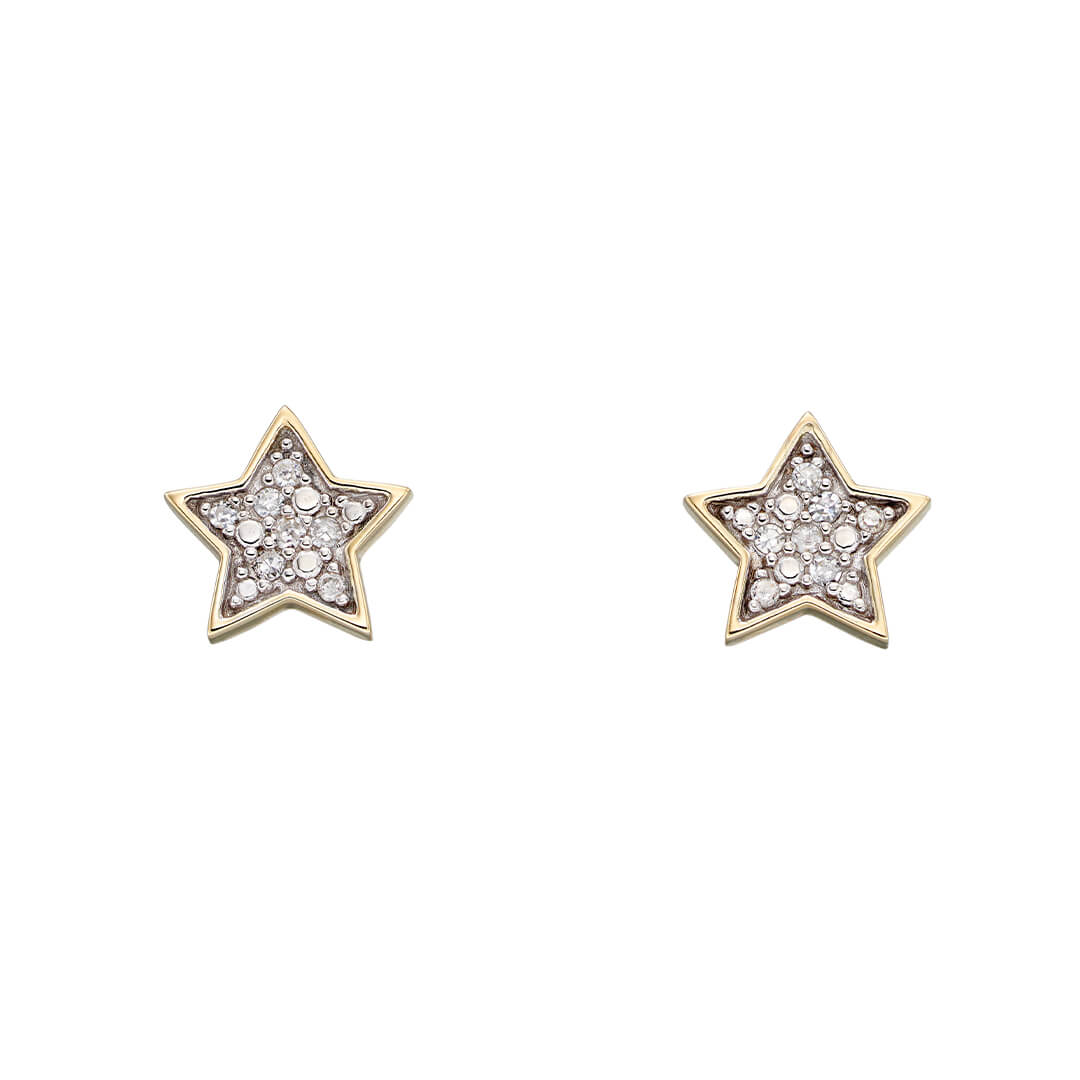 Gecko Jewellery Diamond Star Stud Earrings in 9ct Gold – Pair
