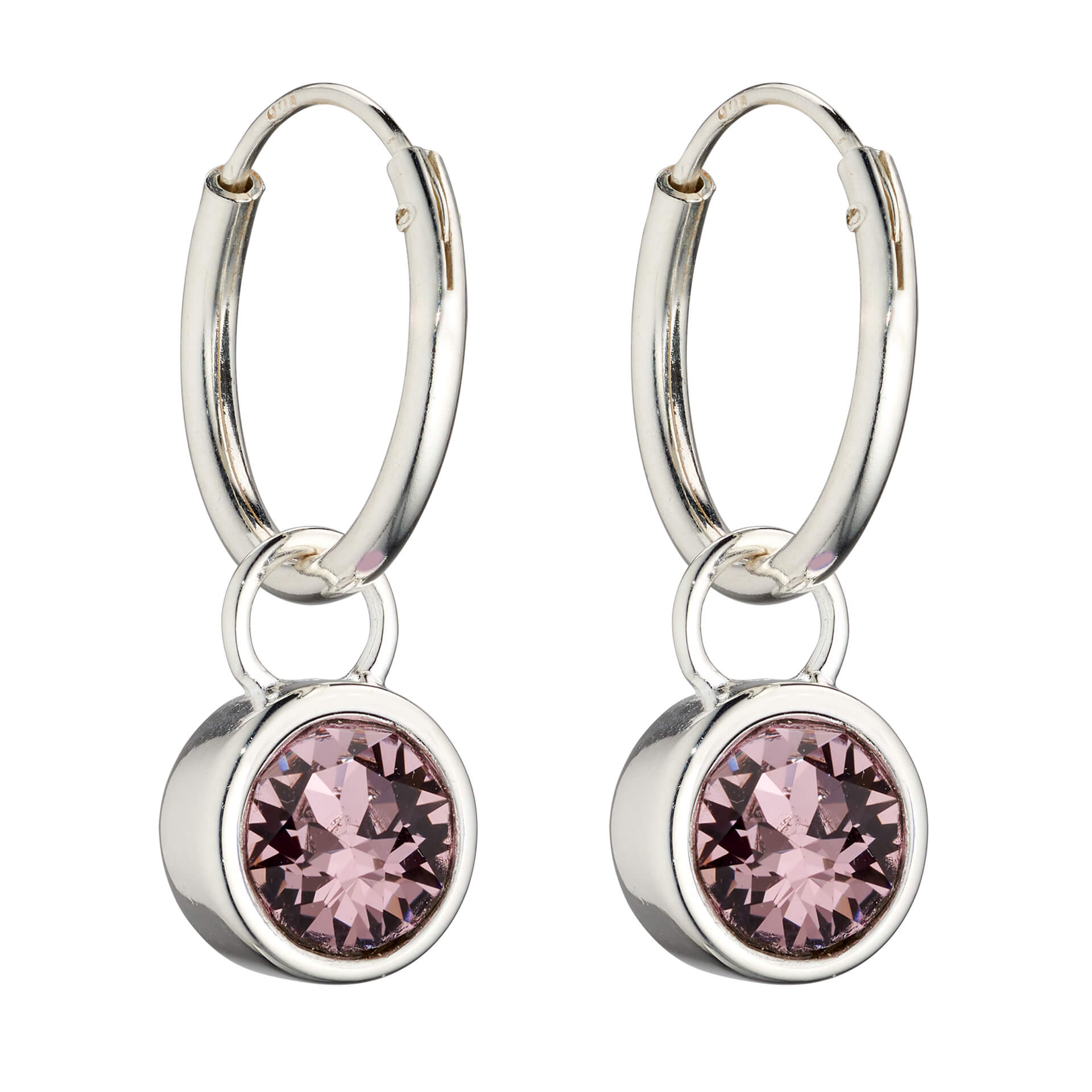 Gecko Jewellery Crystal Birthstone Hoop Earring Charms in Sterling Silver