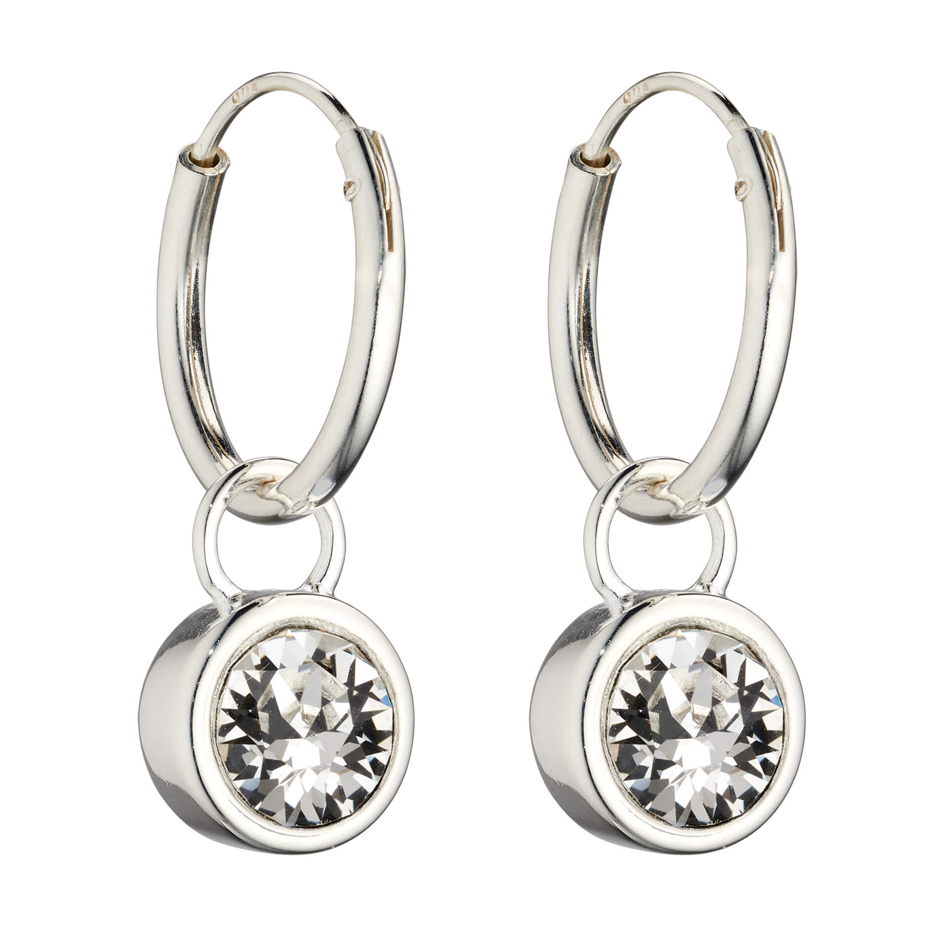 Gecko Jewellery Crystal Birthstone Hoop Earring Charms in Sterling Silver