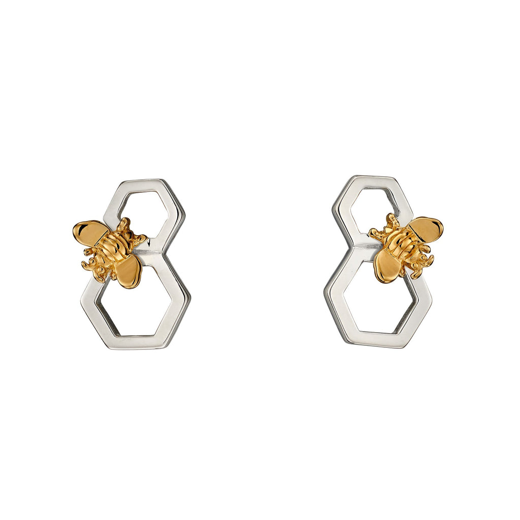 Gecko Jewellery Bee and Honeycomb Earrings – 18k Yellow Gold Plated