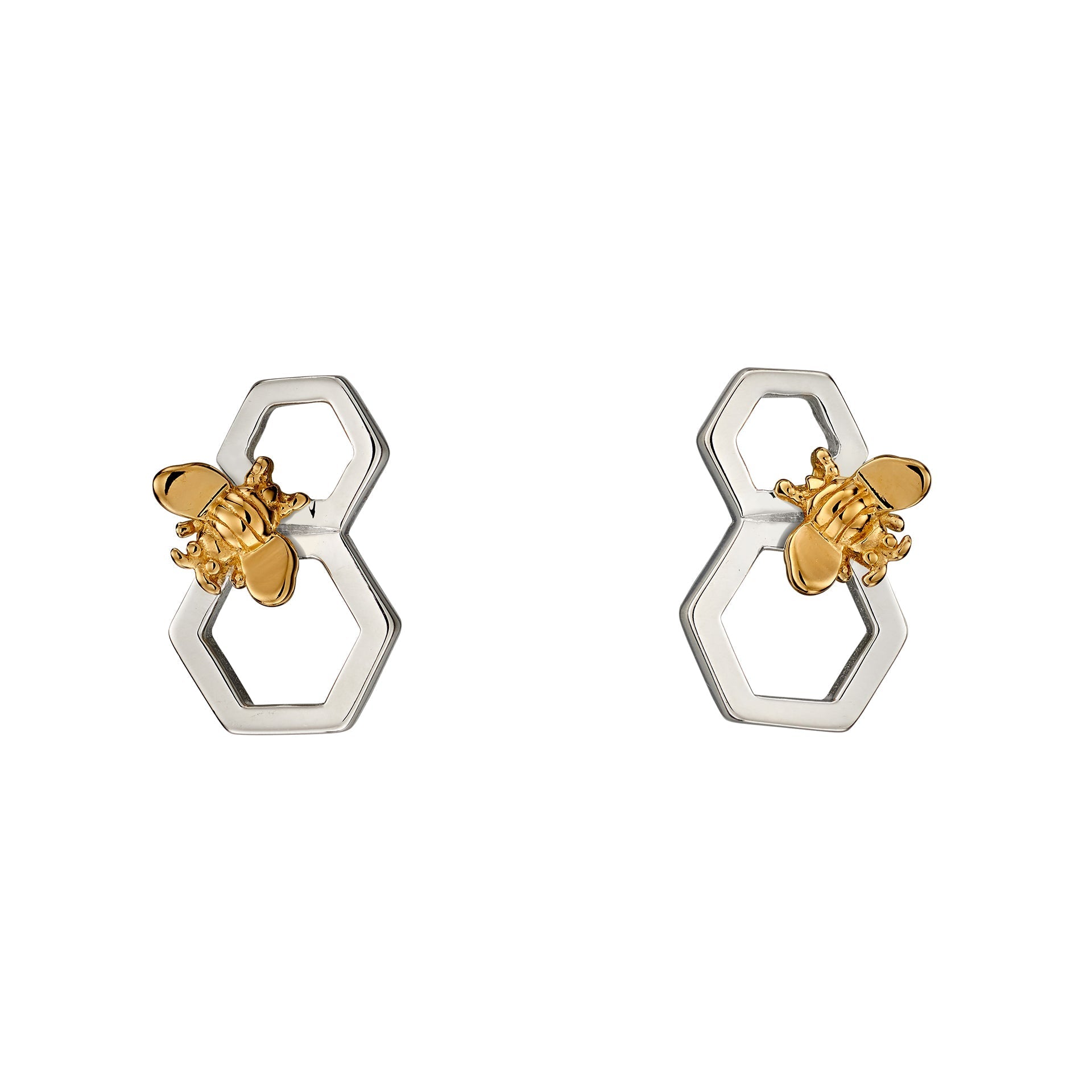 Gecko Jewellery Bee and Honeycomb Earrings – 18k Yellow Gold Plated