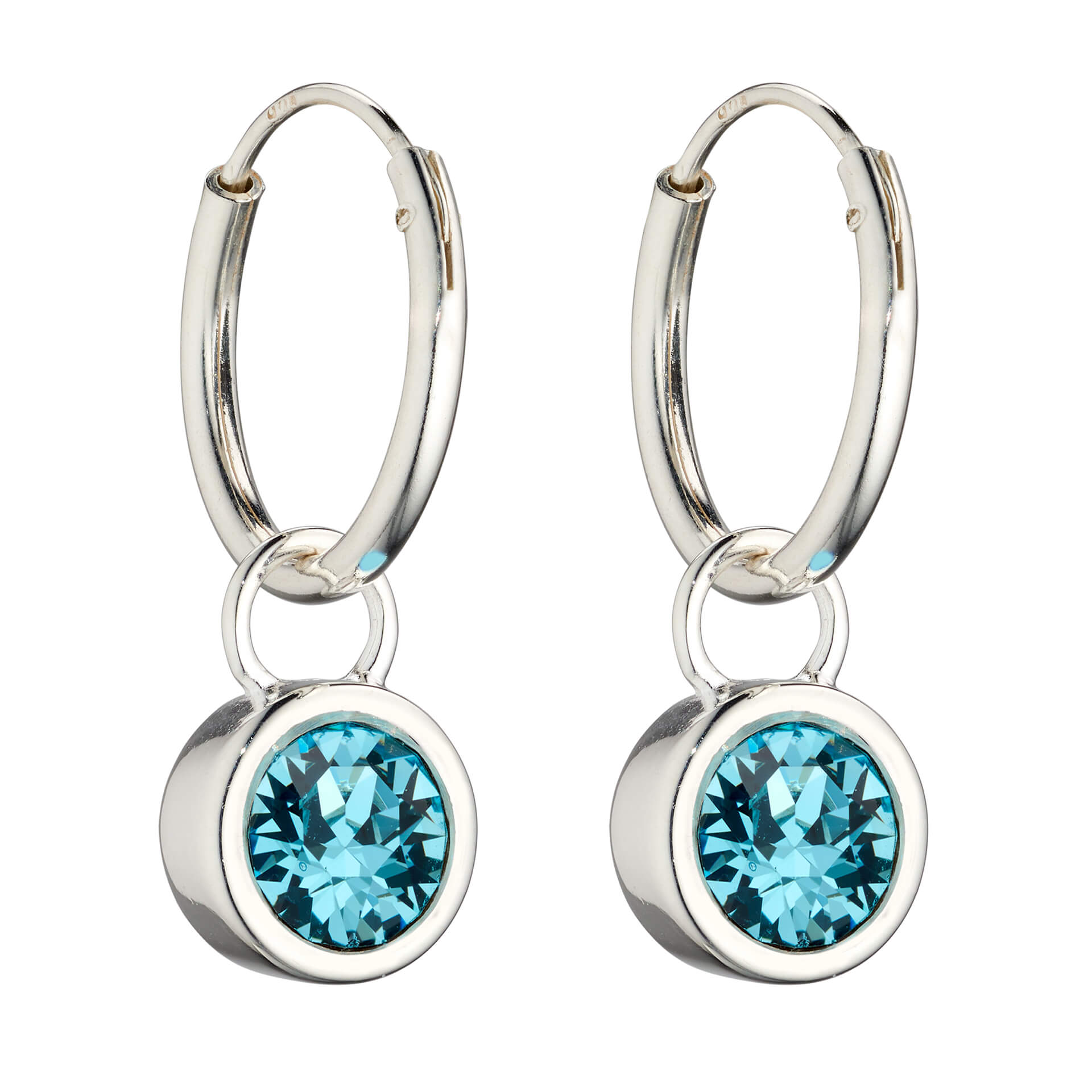 Gecko Jewellery Crystal Birthstone Hoop Earring Charms in Sterling Silver