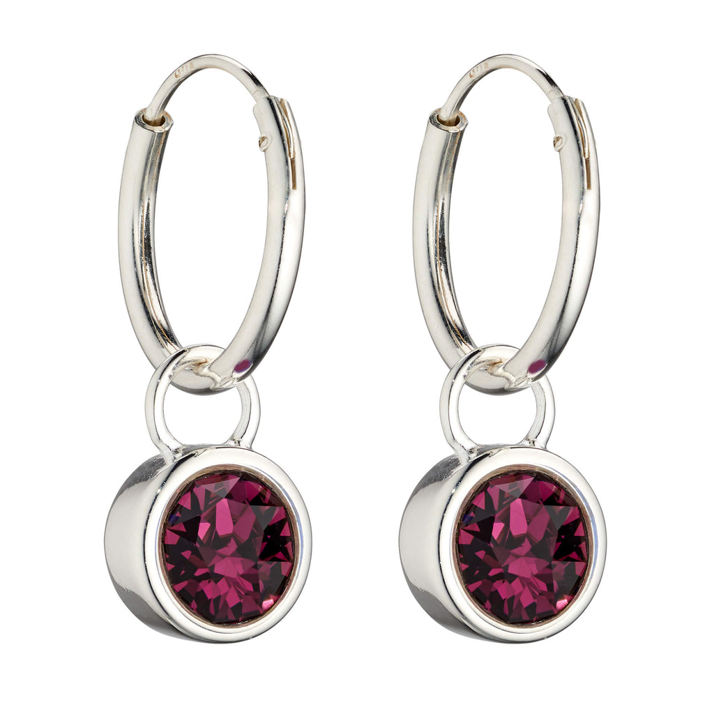 Gecko Jewellery Crystal Birthstone Hoop Earring Charms in Sterling Silver