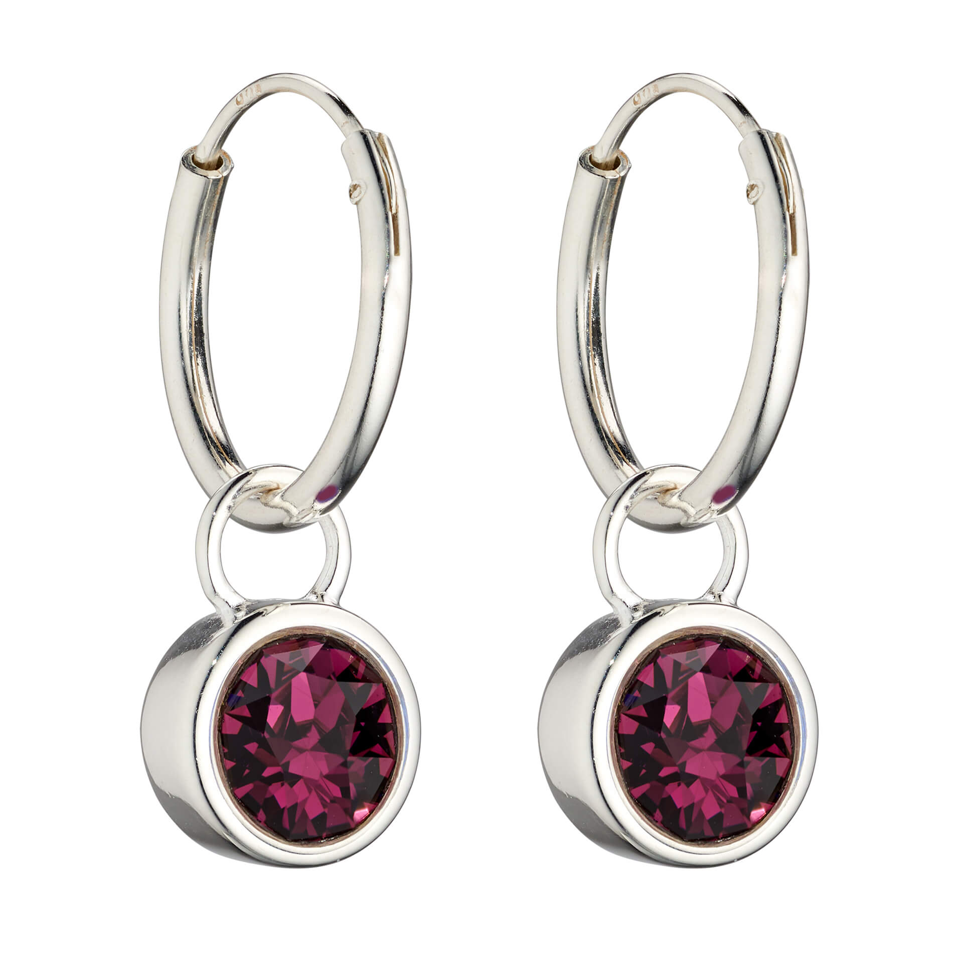 Gecko Jewellery Crystal Birthstone Hoop Earring Charms in Sterling Silver
