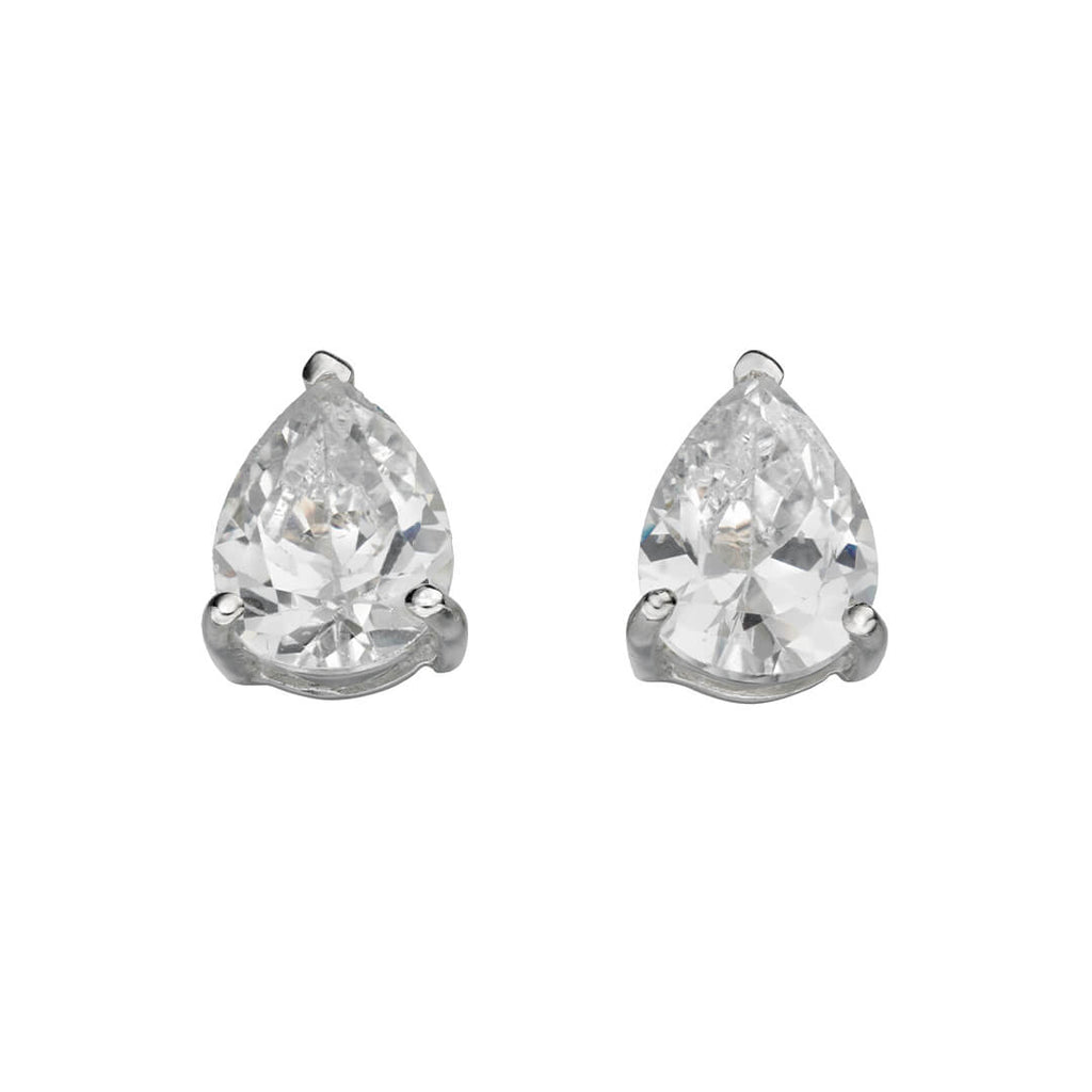 Gecko Jewellery Teardrop Cubic Zirconia Stud Earrings – Silver Finish