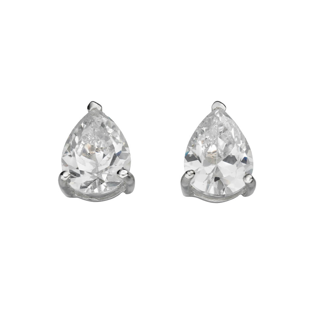 Gecko Jewellery Teardrop Cubic Zirconia Stud Earrings – Silver Finish