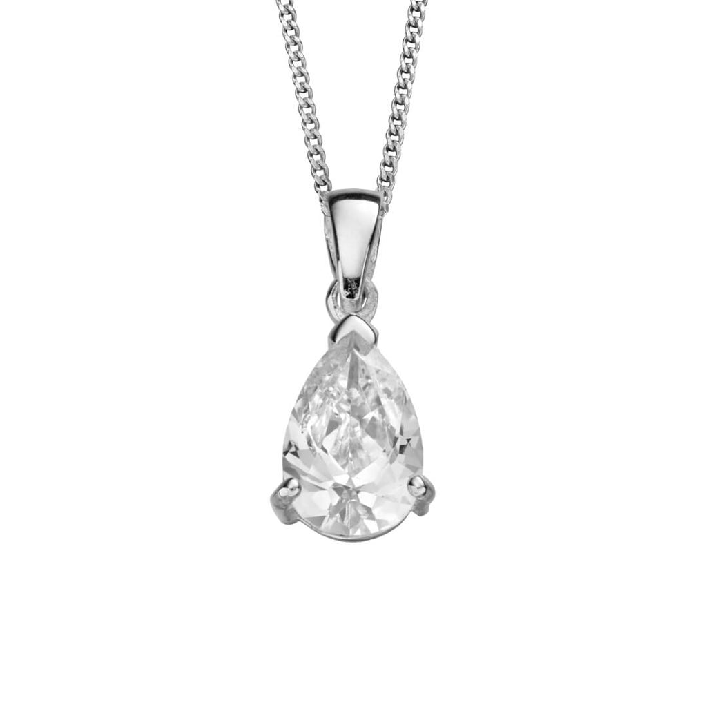 Gecko Jewellery Teardrop Cubic Zirconia Pendant – Elegant Silver Style