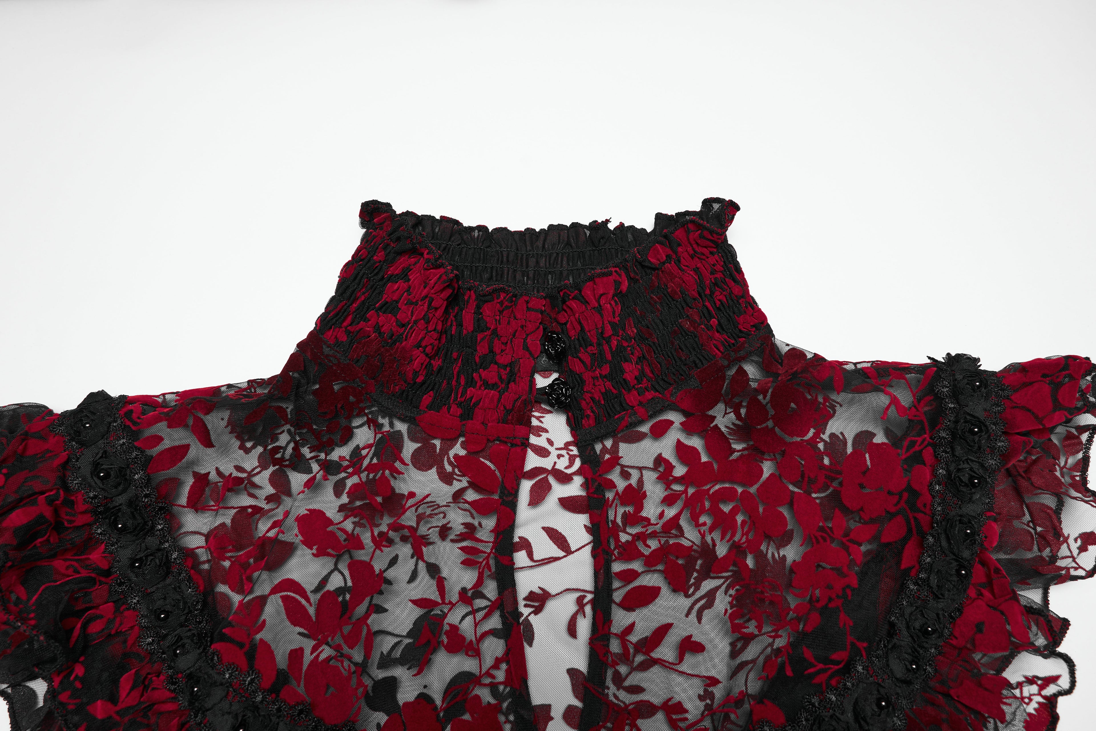Punk Rave Gothic Flying Sleeve Dress | Red & Black Floral Mesh Gown