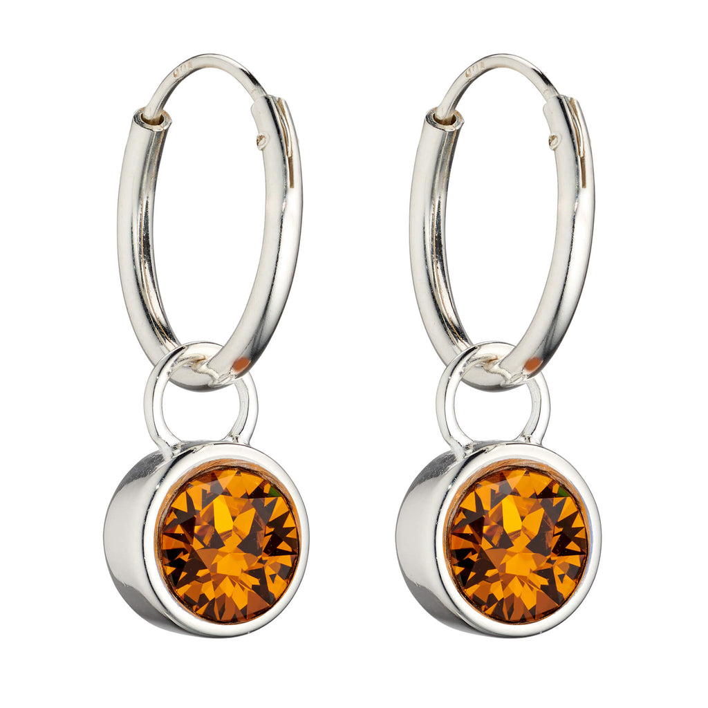 Gecko Jewellery Crystal Birthstone Hoop Earring Charms in Sterling Silver