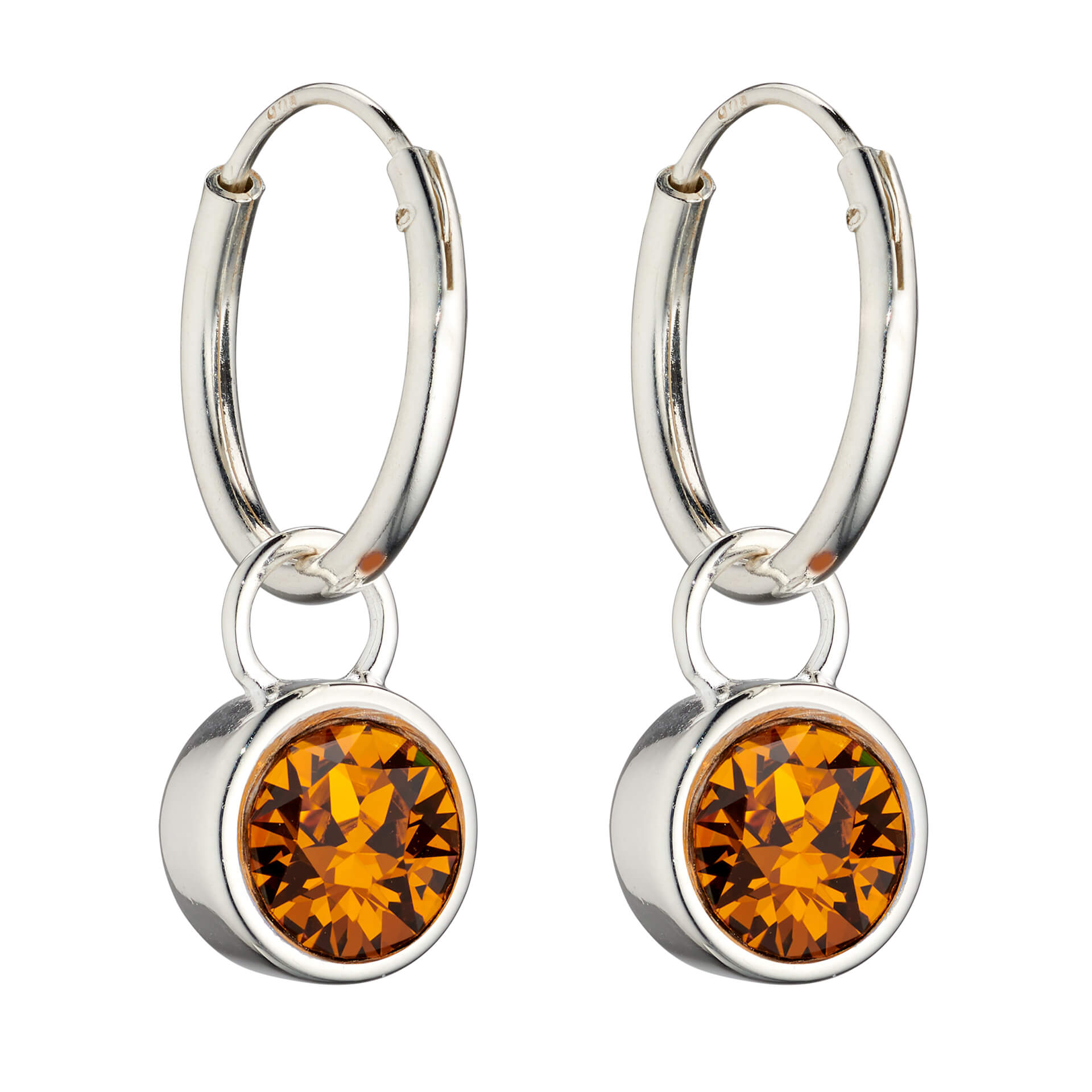 Gecko Jewellery Crystal Birthstone Hoop Earring Charms in Sterling Silver
