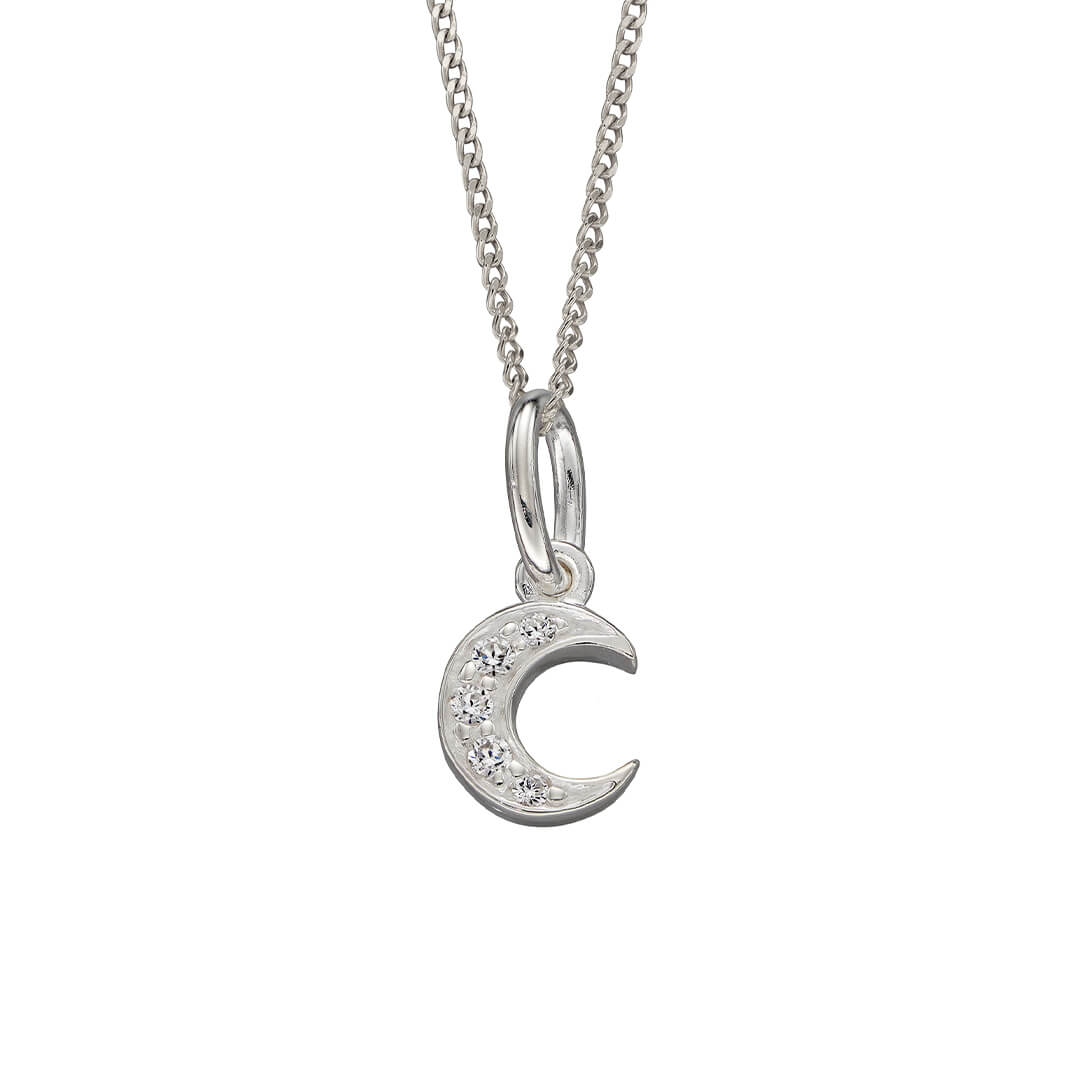 Gecko Jewellery Sterling Silver Crescent Moon Pendant with Cubic Zirconia