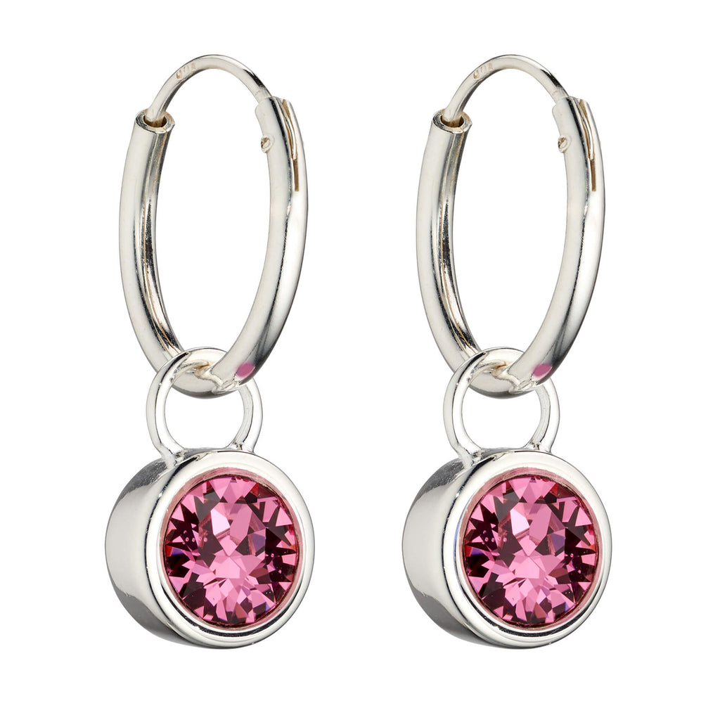 Gecko Jewellery Crystal Birthstone Hoop Earring Charms in Sterling Silver