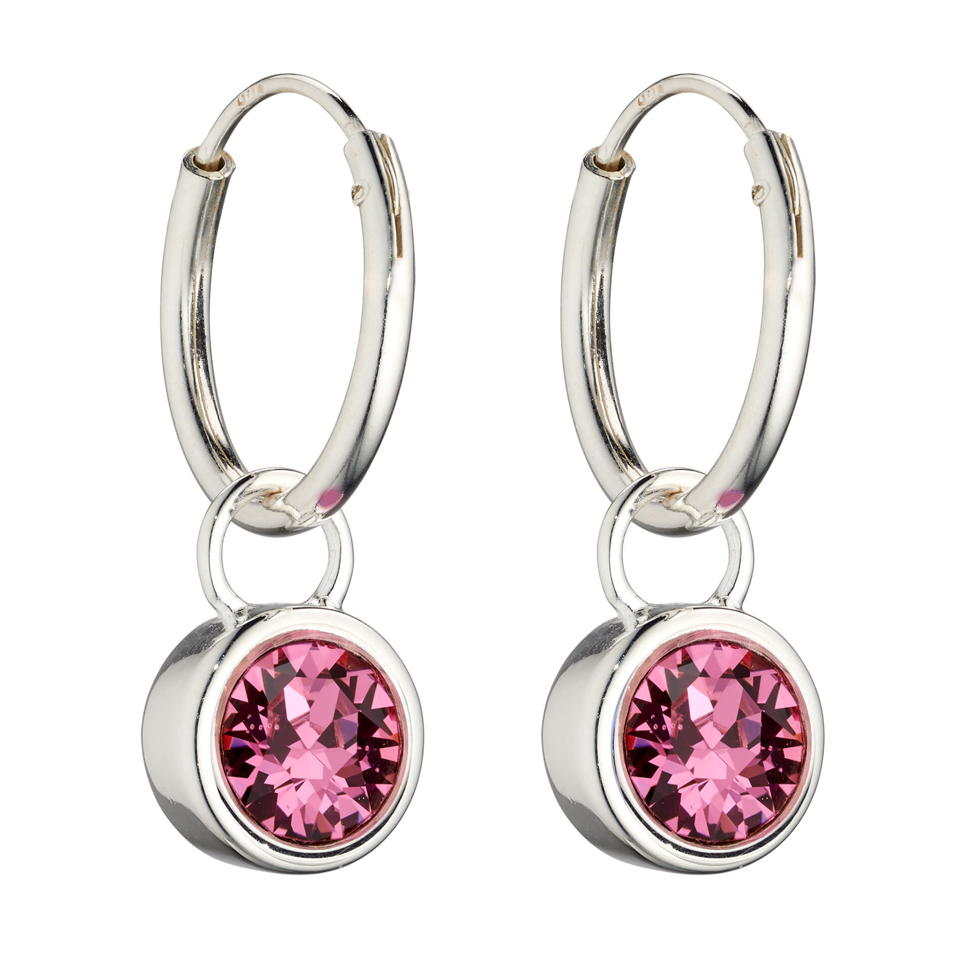 Gecko Jewellery Crystal Birthstone Hoop Earring Charms in Sterling Silver