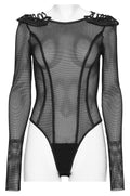 Punk Rave Cyberpunk Armor Mesh Bodysuit – Gothic Long Sleeve Top
