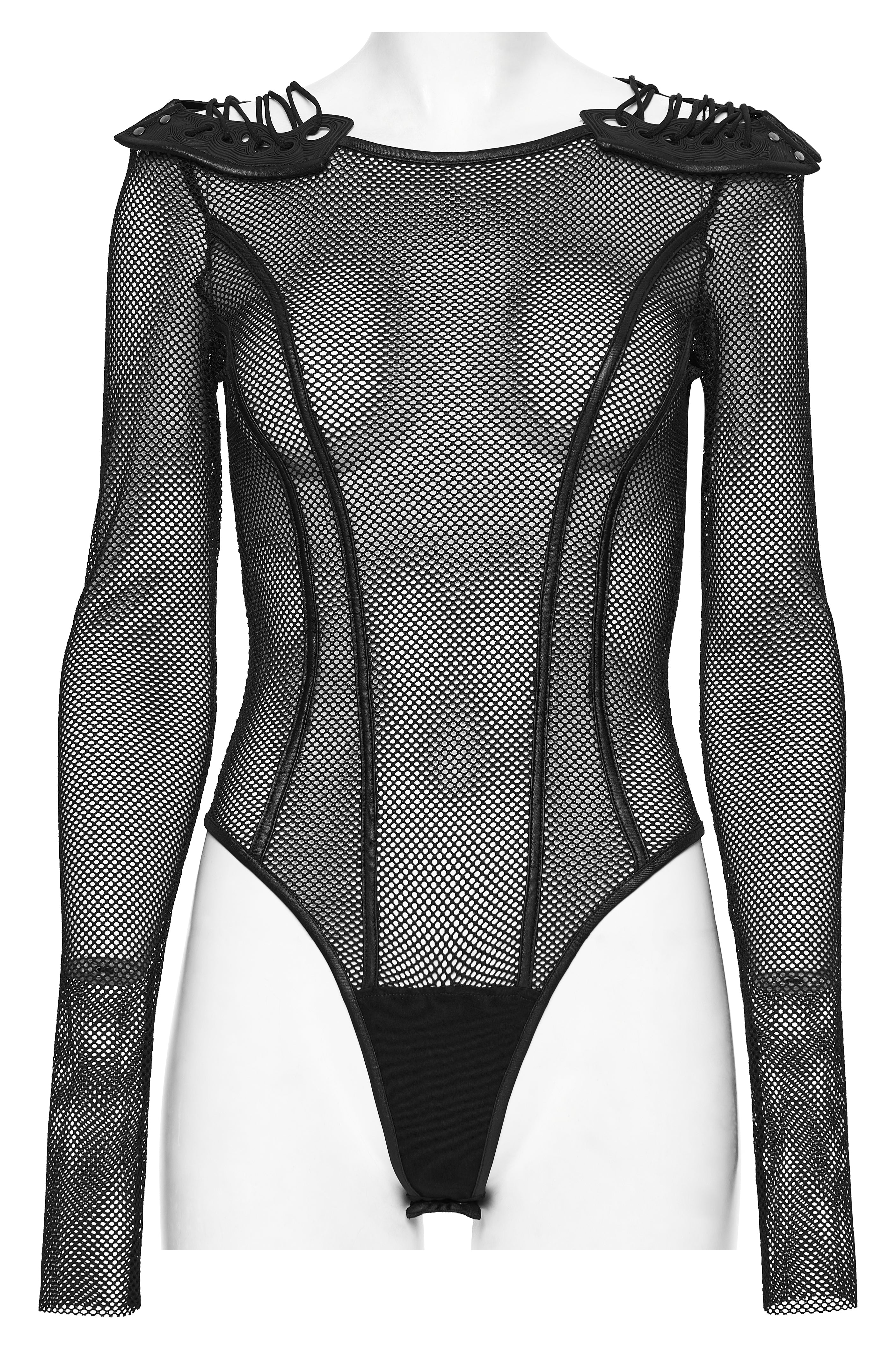 Punk Rave Cyberpunk Armor Mesh Bodysuit – Gothic Long Sleeve Top