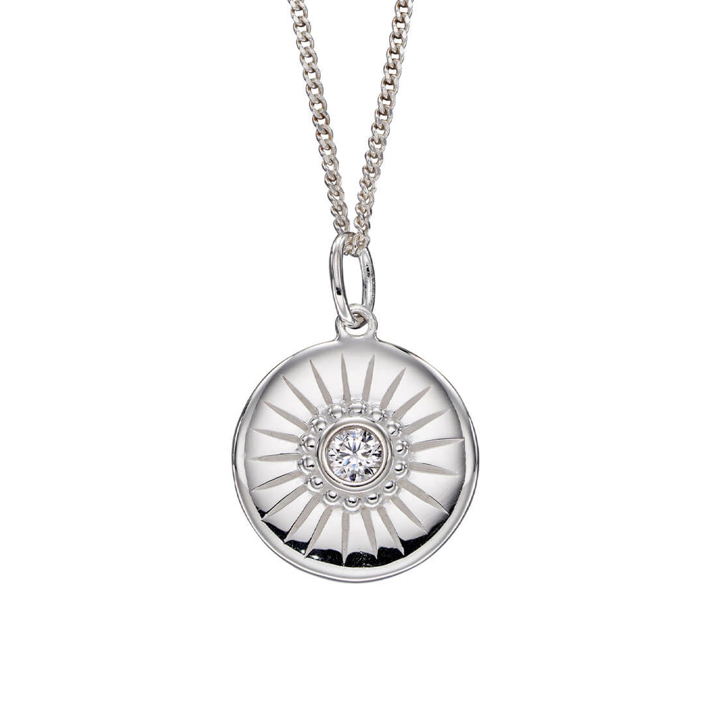 Gecko Jewellery Sterling Silver Diamond Cut Disc Pendant with Stone