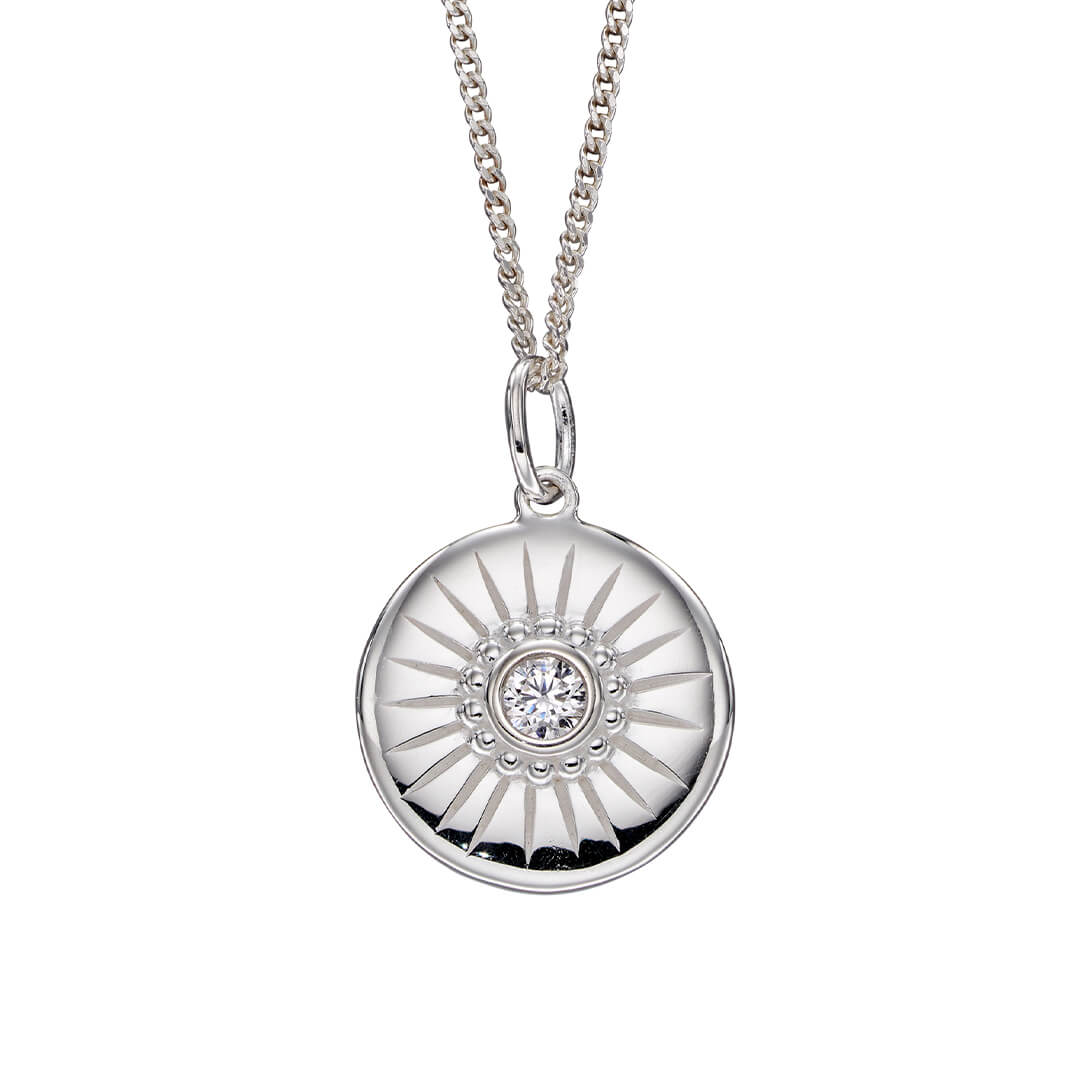 Gecko Jewellery Sterling Silver Diamond Cut Disc Pendant with Stone