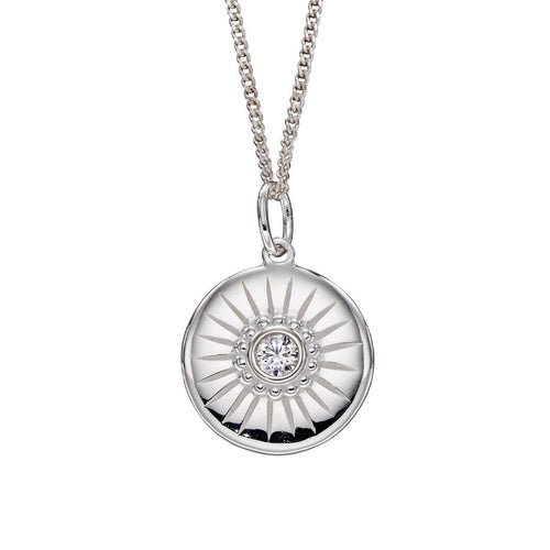 Gecko Jewellery Sterling Silver Diamond Cut Disc Pendant with Stone