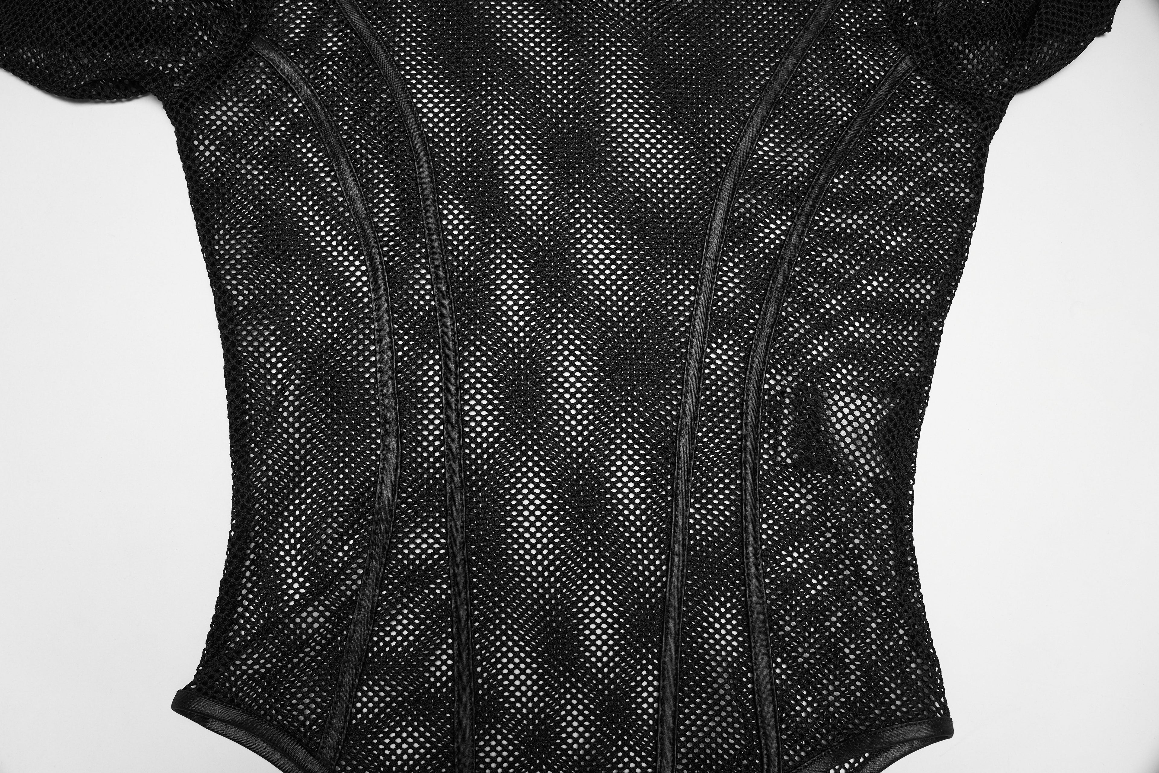 Punk Rave Cyberpunk Armor Mesh Bodysuit – Gothic Long Sleeve Top