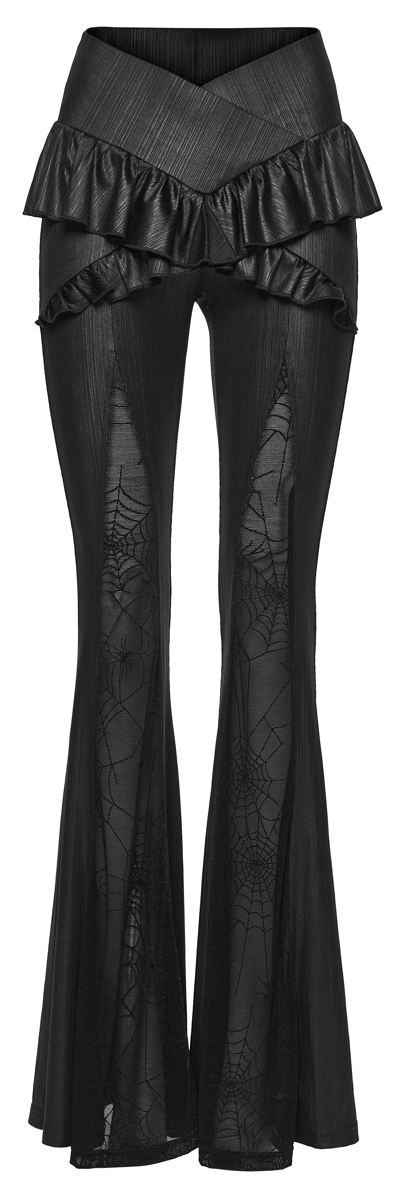 Punk Rave Bellatrix Goth Flared Pants – Spiderweb Mesh High-Waisted