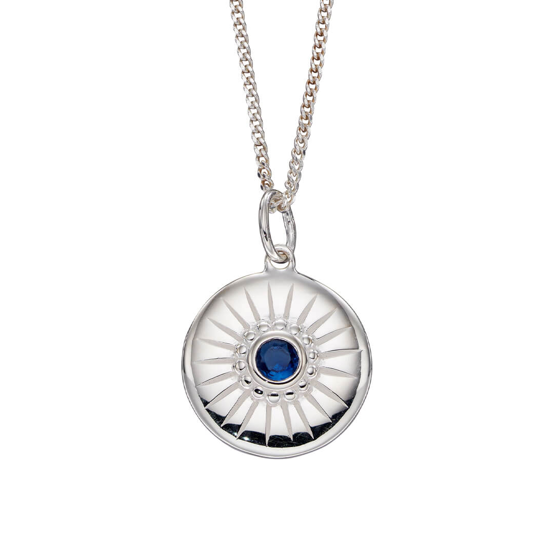 Gecko Jewellery Sterling Silver Diamond Cut Disc Pendant with Stone