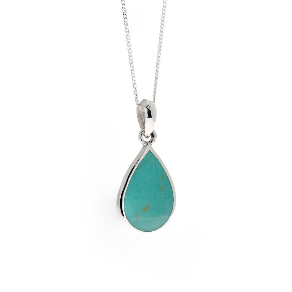 Gecko Jewellery Synthetic Turquoise Teardrop Pendant in Sterling Silver