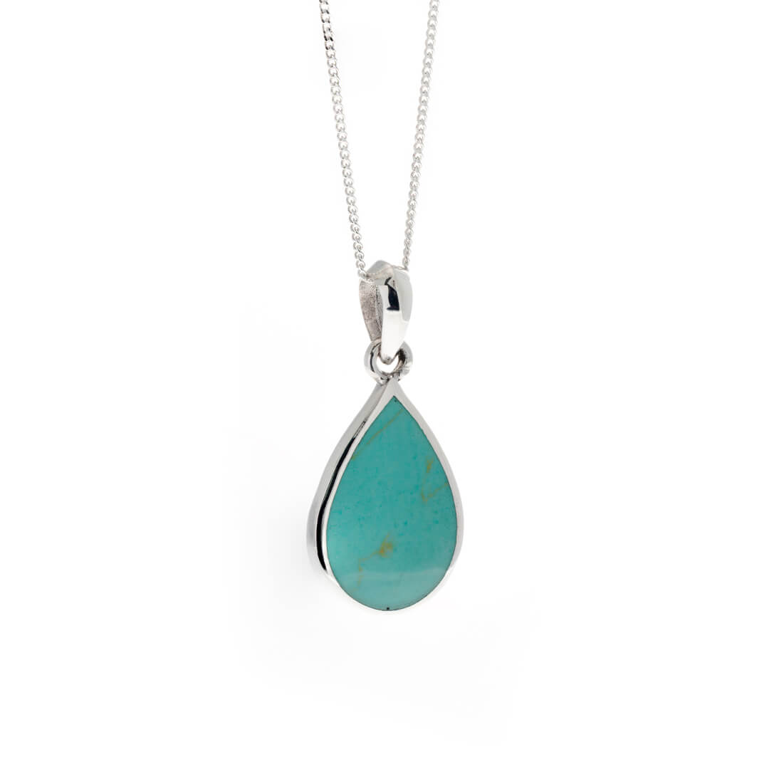 Gecko Jewellery Synthetic Turquoise Teardrop Pendant in Sterling Silver