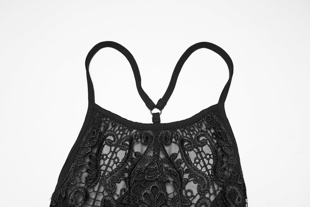 Punk Rave Juliette Goth Slip Dress – Black Lace Mini Dress
