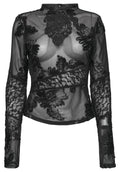 Kate's Clothing Goth Lace Undershirt – Black Sheer Mesh Floral Top
