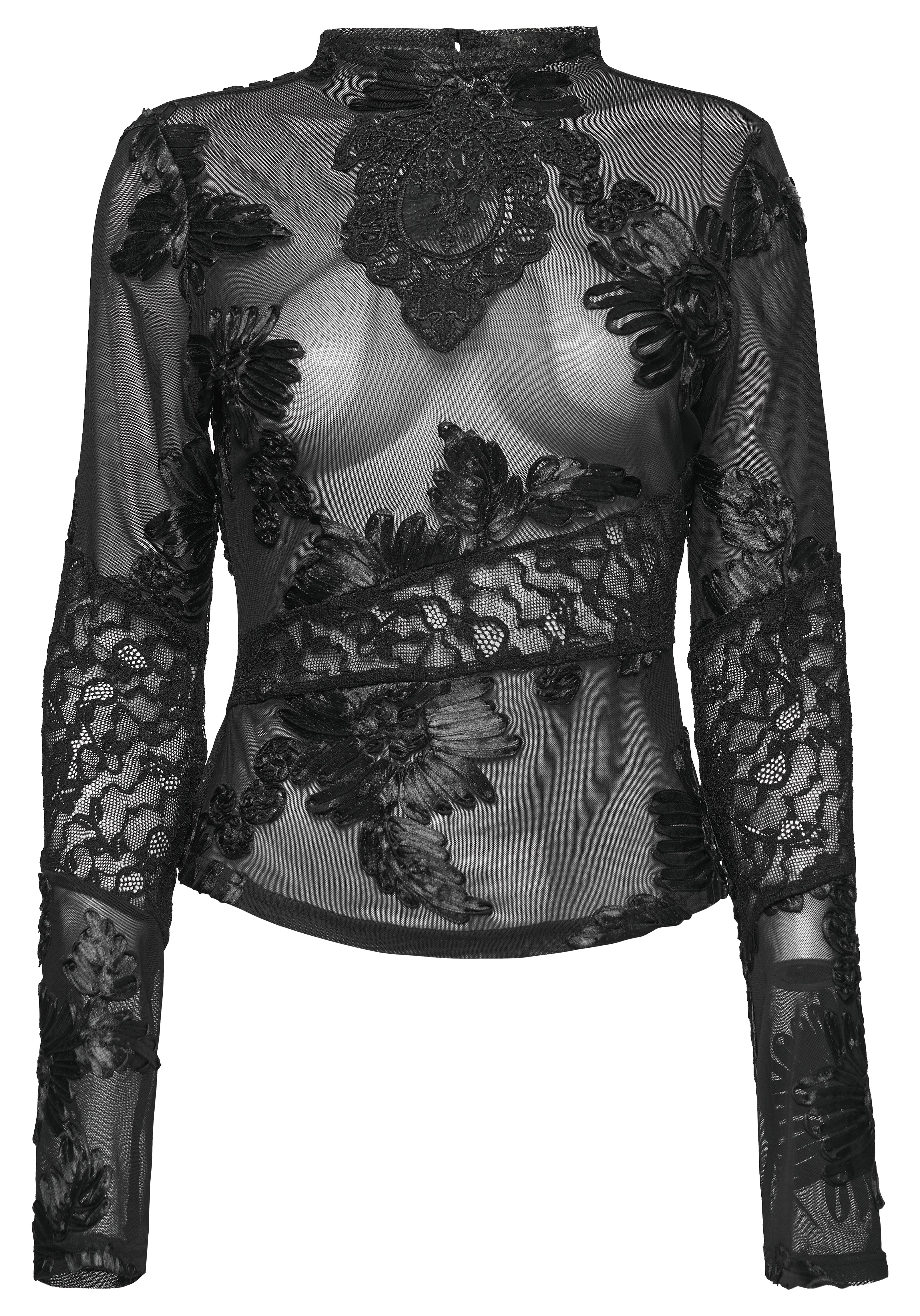 Kate's Clothing Goth Lace Undershirt – Black Sheer Mesh Floral Top