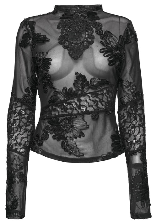 Kate's Clothing Goth Lace Undershirt – Black Sheer Mesh Floral Top