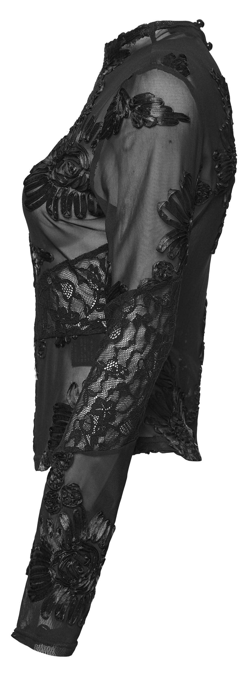 Kate's Clothing Goth Lace Undershirt – Black Sheer Mesh Floral Top