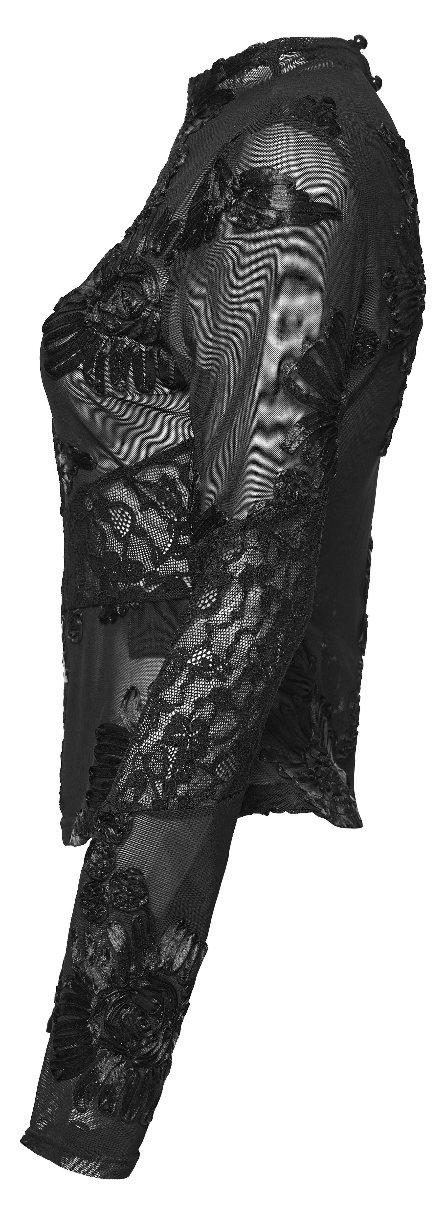 Kate's Clothing Goth Lace Undershirt – Black Sheer Mesh Floral Top
