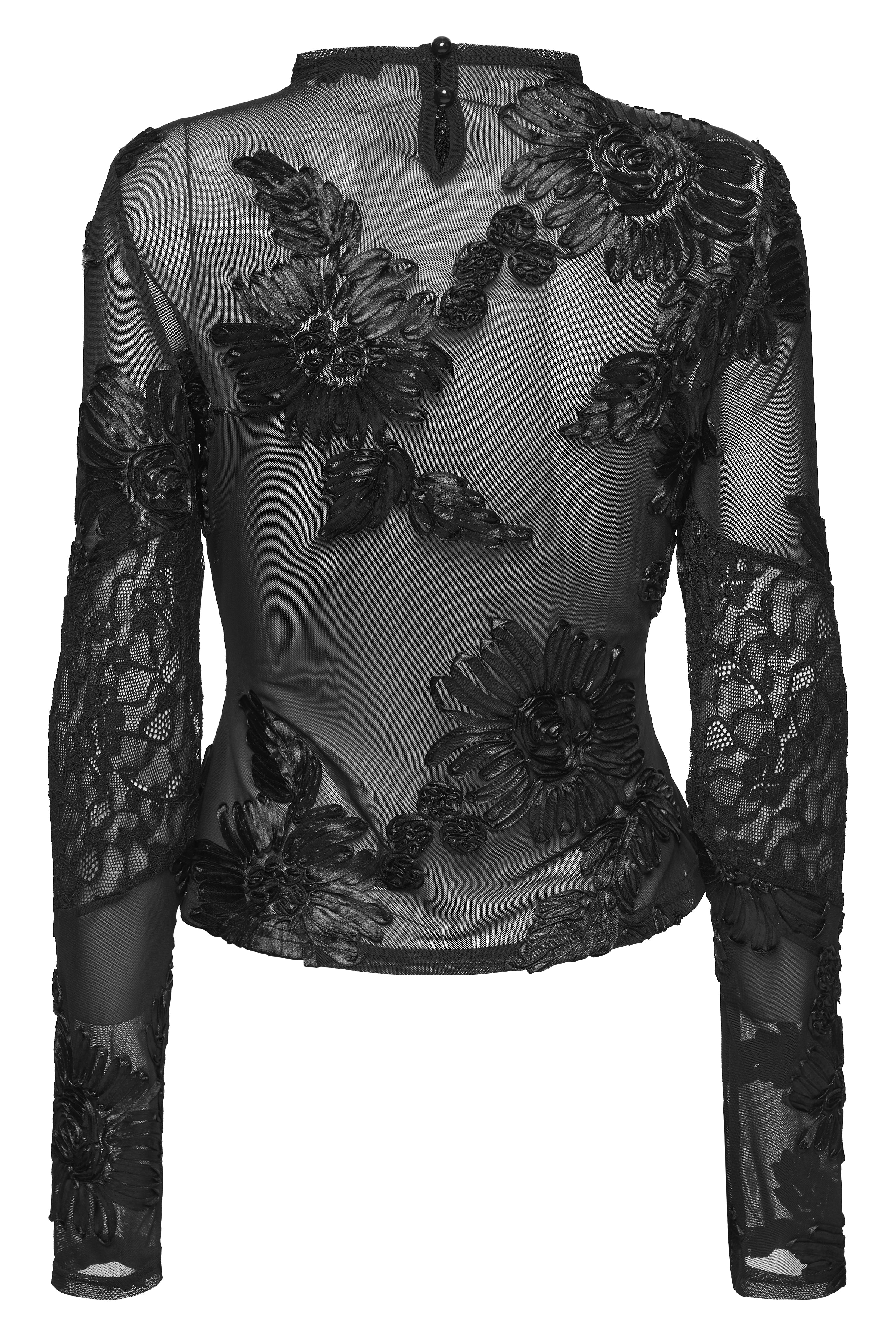 Kate's Clothing Goth Lace Undershirt – Black Sheer Mesh Floral Top